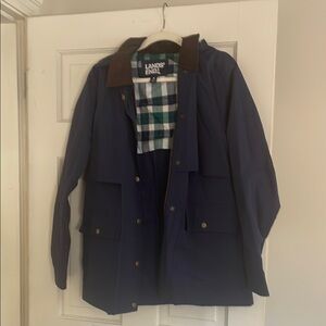 Lands' End Blue Raincoat with Plaid Lining